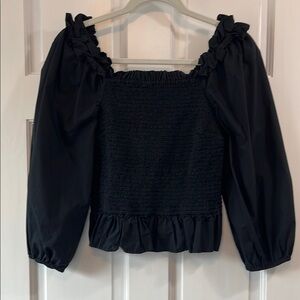 The Drop Puff Sleeve Smocked Chest Long Sleeve 100% Cotton Blouse - Size Small